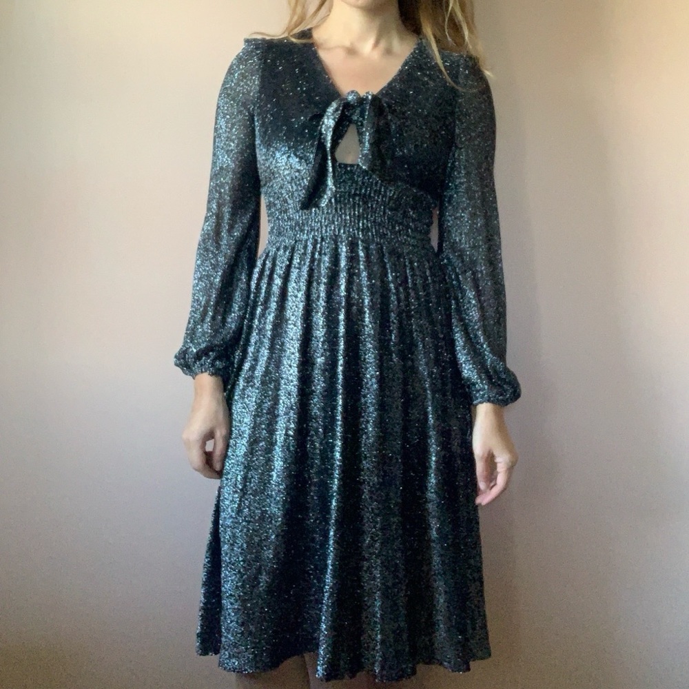 Vintage Black Silver Lame Party Dress